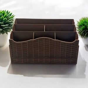 MCM Brown Weave Pattern Plastic Desk/Mail Organizer with 6 Compartments/Slots‎